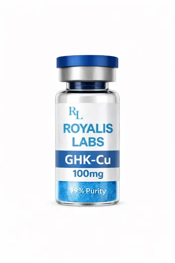Royalis research vial labelled GHK-cu (100mg), batch JAN-151645